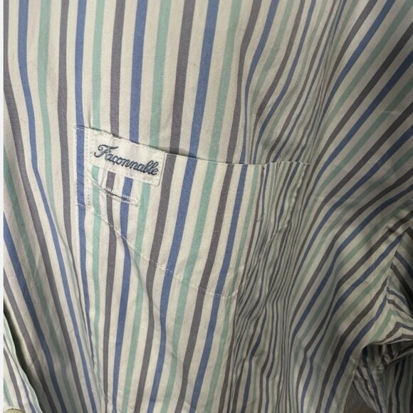 Faconnable Long Sleeve Shirt Mens XXL Regular Fit Button Blue Green Gray Stripes - Picture 3 of 6